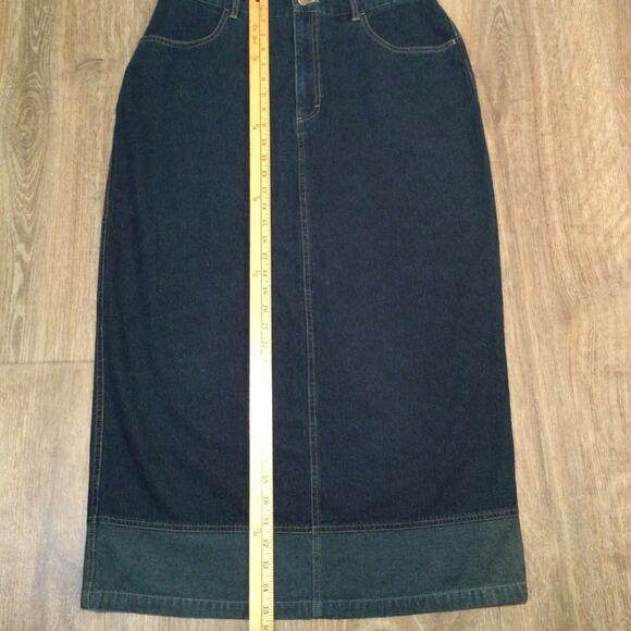 Y2K Long Denim Western Cowgirl Skirt Contrasting hem Pockets Button & Zip 14 - Picture 4 of 5
